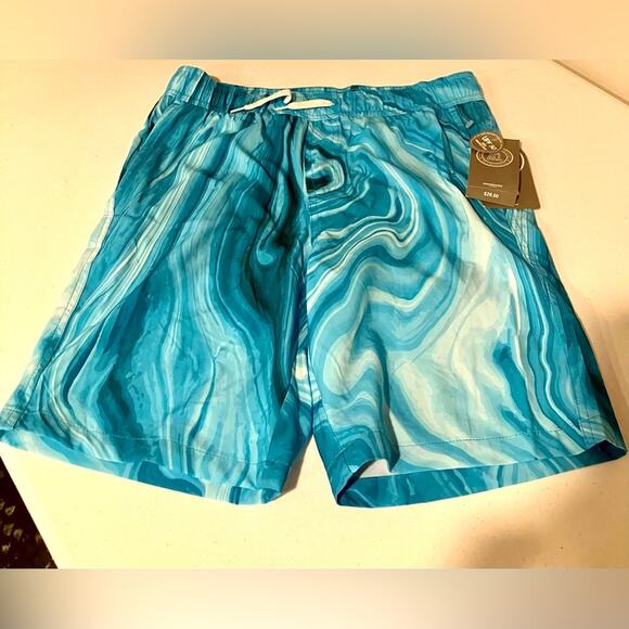 B4 ALL Teal Wave Marble Boy’s Board Short Swimming Trunks Size 14 - Picture 1 of 5
